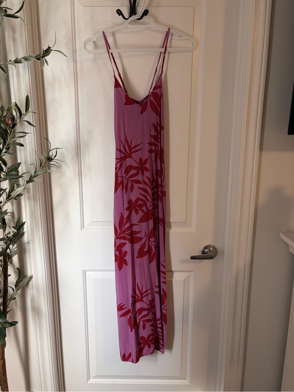 Old Navy Pink Slip Dress with Red Floral Print